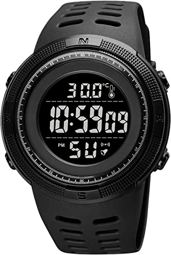 findtime Digital Uhren Herren 50M Wasserdicht, Sport Armbanduhr für Männer LED Wecker Countdown Stoppuhr Schwarz LED Hintergrundbeleuchtung Digitaluhren von findtime