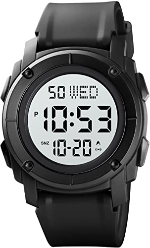 findtime Digital Uhren Herren Damen, 5 ATM Wasserdicht Sport Schwarz Armbanduhr Outdoor Duale Zeitzone Stoppuhr Countdown Wecker Digitaluhr für Jungen Unisex von findtime