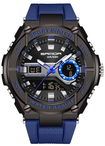 findtime Digitale Uhren für Herren Sport 5ATM Wasserdichte Uhr Militär Countdown LED Hintergrundbeleuchtung Armbanduhr Stoppuhr Alarm Taktische Elektronische Uhr, blau von findtime