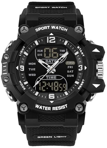 findtime Digitale wasserdichte Sportuhr für Herren, großes Zifferblatt, Alarm, Stoppuhr, Countdown, taktische Herren-Armbanduhr für Herren, leuchtende Outdoor-Laufuhr, Schwarz von findtime