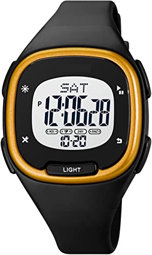 findtime Digitaluhr Damen Armanduhr elektronische Sportuhr 5ATM wasserdichte Countdown Stoppuhr Quarzuhr für Frauen Mädchen Jungen Schwarz Gold von findtime