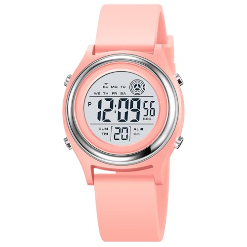 findtime Digitaluhr Damen Damenuhr Digital Armbanduhr Damen wasserdichte Uhren mit Weichem Gummiarmband und LED-Leuchtdisplay/Wecker/Stoppuhr/Countdown von findtime