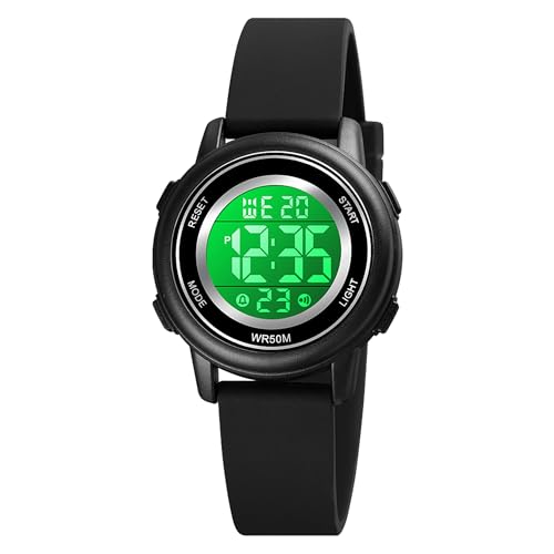 findtime Digitaluhr Damen Damenuhr Digital Armbanduhr Damen wasserdichte Uhren mit Weichem Gummiarmband und LED-Leuchtdisplay von findtime