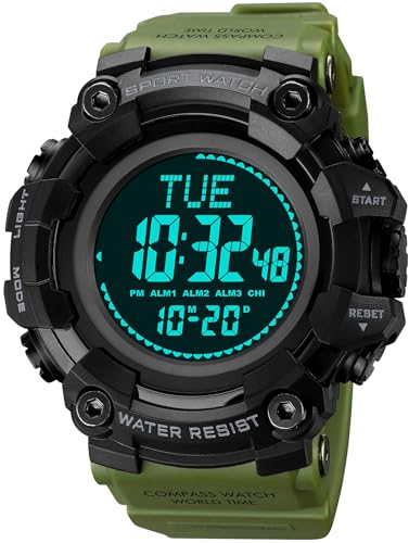 findtime Digitaluhr Herren Militär Sportuhr für Männer Digital Große Taktische Armbanduhr mit Kompass Weltzeit 5ATM Wasserdicht Outdoor Uhr Herren mit Licht Stoppuhr Coutdown Wecker von findtime