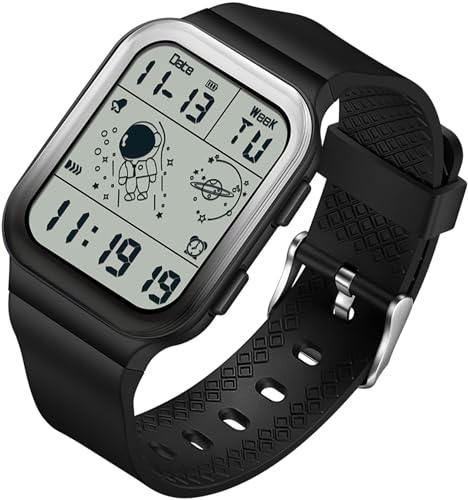 findtime Digitaluhr Unisex Rechteckige Armbanduhr für Herren Damen Schwarz Sport Digital Wasserdicht 5ATM Silikonband Modische Coole Design Elektronische Uhren von findtime