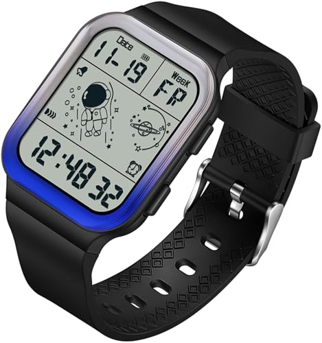 findtime Digitaluhr Unisex Rechteckige Armbanduhr für Herren Damen Schwarz Sport Digital Wasserdicht 5ATM Silikonband Modische Coole Design Elektronische Uhren von findtime