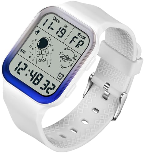 findtime Digitaluhr Unisex Rechteckige Armbanduhr für Herren Damen Weiß Sport Digital Wasserdicht 5ATM Silikonband Modische Coole Design Elektronische Uhren von findtime