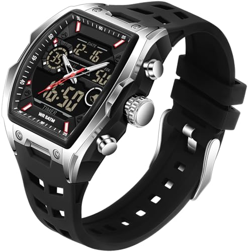 findtime Eckige Uhren Herren Digital Militär Uhr Designer Sportuhr Herren 5ATM Wasserdicht Leuchtend Stoppuhr Coutdown Männer Uhr Quarz Armbanduhr Digital Analog Herrenuhr Outdoor von findtime