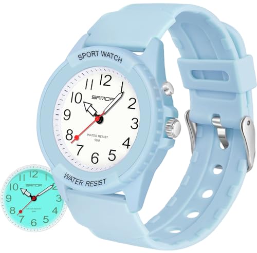 findtime Frauen Sportuhr Wasserdicht Analog Damenuhren Leuchtende Outdoor Armbanduhr Einfache Kleid Uhr für Frauen Teenager Mädchen Schwarz Weiß Blau Grün Lila Rosa, blau von findtime