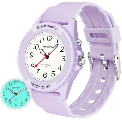 findtime Frauen Sportuhr Wasserdicht Analog Damenuhren Leuchtende Outdoor Armbanduhr Einfache Kleid Uhr für Frauen Teenager Mädchen Schwarz Weiß Blau Grün Lila Rosa, violett, Gurt von findtime