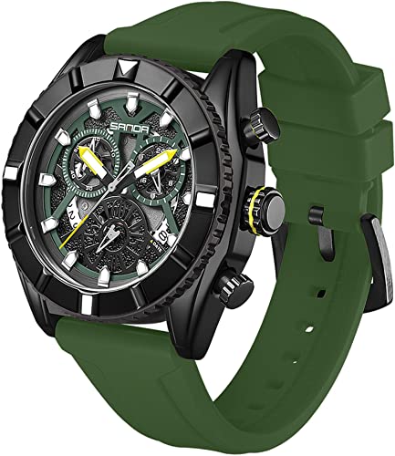 findtime Green Herrenuhren Chronographen Sport Herren Uhr Analog Quarz Armbanduhr Silikon Watch für Männer Racer Deisgn Military Style von findtime