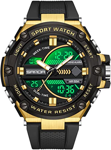 findtime Große Herrenuhr Militär Armbanduhr, Taktische Digitaluhr für Männer Jungen 5ATM Wasserdicht Outdoor Sportuhr Digital Analog Doppelzeit Display 12/24H von findtime