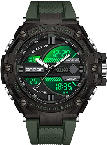 findtime Große Herrenuhr Militär Armbanduhr, Taktische Digitaluhr für Männer Jungen 5ATM Wasserdicht Outdoor Sportuhr Digital Analog Doppelzeit Display 12/24H von findtime