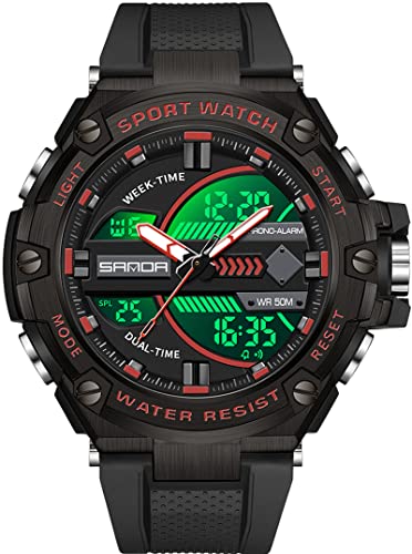 findtime Große Herrenuhr Militär Armbanduhr, Taktische Digitaluhr für Männer Jungen 5ATM Wasserdicht Outdoor Sportuhr Digital Analog Doppelzeit Display 12/24H von findtime