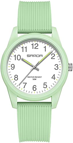 findtime Grün Damenuhren 5ATM Wasserdicht, Einfach Minimallistic Armbanduhr für Damen Silikon Armband Analog Quarz Sportuhr für Mädchen Frauen Kids von findtime