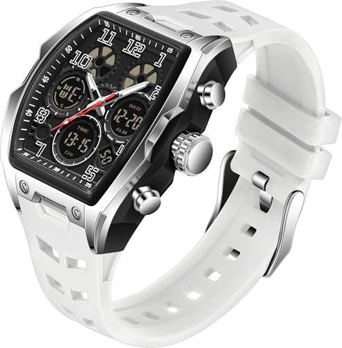 findtime Herren Armbanduhr Digital Analog Uhren Quadratisch Einzigartige Sport Militär Taktische Armbanduhr Wasserdicht Tonneau Armbanduhren mit Stoppuhr Alarm Countdown Leuchtender Kalender Gebogener von findtime