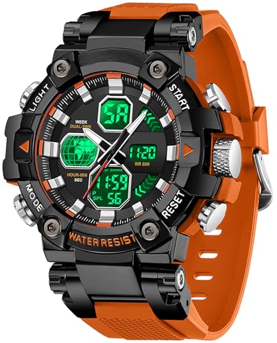 findtime Herren Armbanduhr Orange Robust Outdoor Herrenuhr mit 5AT Wasserdicht Alarm Doppelzeit Datum Woche Digital Analog Anzeige Stoppuhr findtime Herren Armbanduhr Orange Robust Outdoor Herrenuhr mit 5AT Wasserdicht Alarm Doppelzeit Datum Woche Digital Analog Anzeige Stoppuhr von findtime