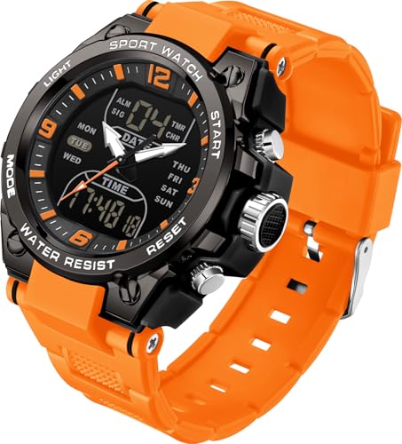 findtime Herren Armbanduhr Sport Wasserdicht Militär Uhren Outdoor Taktische Digital Analog Uhr Elektronische Armbanduhr mit LED Stoppuhr Countdown Alarm Dual Time Big Face, Orange, Armband findtime Herren Armbanduhr Sport Wasserdicht Militär Uhren Outdoor Taktische Digital Analog Uhr Elektronische Armbanduhr mit LED Stoppuhr Countdown Alarm Dual Time Big Face, Orange, Armband von findtime