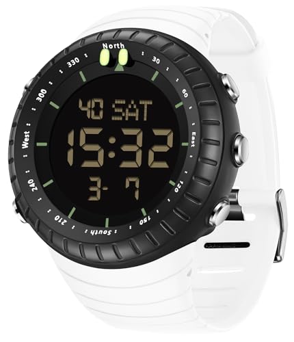 findtime Herren-Digitaluhr, Militär, wasserdicht, großes Zifferblatt, Zahlen, Alarm, Sport, Laufen, elektronische taktische Uhren für Herren, einfache Outdoor-Uhren, weiß, Armband von findtime