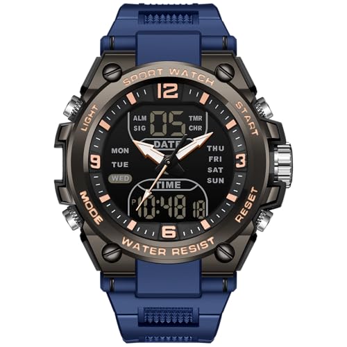 findtime Herren-Digitaluhr, taktische Militär-Uhren für Herren, 5 ATM, wasserdicht, analoge Uhr mit 12/24 Stunden LED-Hintergrundbeleuchtung, Alarm, Countdown, schwarzblau von findtime