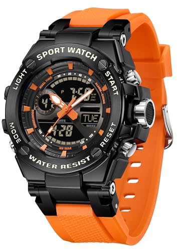 findtime Herren Digitaluhr Analog Sport Wasserdicht Wath Militär Laufuhr Elektronische Uhren für Männer Stoßfest Big Screen Tactical, Orange von findtime