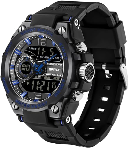 findtime Herren Digitaluhr Militär Sportuhren Armbanduhr Jungen, 5ATM Wasserdicht Große Teenageruhr Digital Analog Display Uhren Tactical Männer Stoppuhr LED 12/24H von findtime