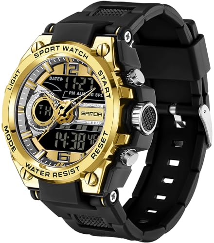 findtime Herren Digitaluhr Militär Sportuhren Armbanduhr Jungen, 5ATM Wasserdicht Große Teenageruhr Digital Analog Display Uhren Tactical Männer Stoppuhr LED 12/24H von findtime