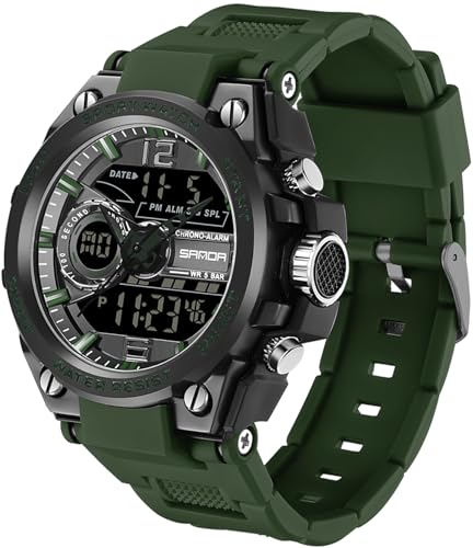 findtime Herren Digitaluhr Militär Sportuhren Armbanduhr Jungen, 5ATM Wasserdicht Große Teenageruhr Digital Analog Display Uhren Tactical Männer Stoppuhr LED 12/24H von findtime