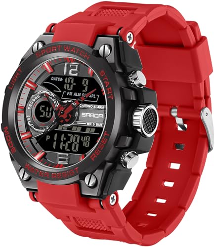 findtime Herren Digitaluhr Militär Sportuhren Armbanduhr Jungen, 5ATM Wasserdicht Große Teenageruhr Digital Analog Display Uhren Tactical Männer Stoppuhr LED 12/24H von findtime