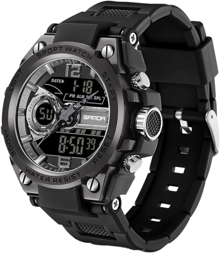 findtime Herren Digitaluhr Militär Sportuhren Armbanduhr Jungen, 5ATM Wasserdicht Große Teenageruhr Digital Analog Display Uhren Tactical Männer Stoppuhr LED 12/24H von findtime