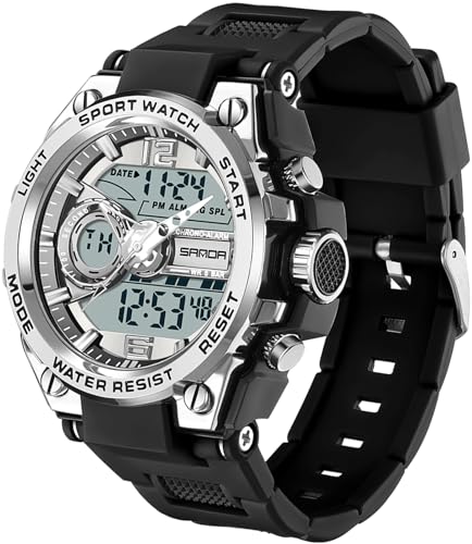 findtime Herren Digitaluhr Militär Sportuhren Armbanduhr Jungen, 5ATM Wasserdicht Große Teenageruhr Digital Analog Display Uhren Tactical Männer Stoppuhr LED 12/24H von findtime