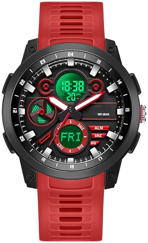 findtime Herren Digitaluhr Wasserdicht mit Weltzeit Doppelzeit Timer Alarm Stopuhr Analog Digital Outdoor Uhren für Jungen Jugendliche von findtime