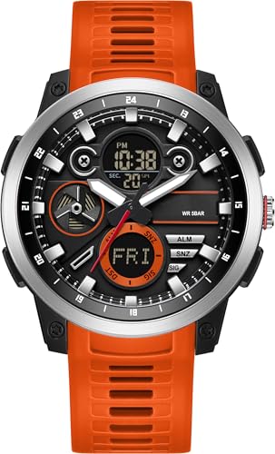 findtime Herren Militär Digital Armbanduhr Analog Quarz Wasserdicht Uhren Sport Taktische Outdoor Elektronische Multifunktions Armbanduhr mit Leuchtender Stoppuhr Countdown Alarme Big Face, Orange von findtime