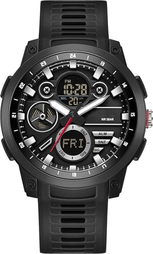findtime Herren Militär Digital Armbanduhr Analog Quarz Wasserdicht Uhren Sport Taktische Outdoor Elektronische Multifunktions Armbanduhr mit Leuchtender Stoppuhr Countdown Alarme Big Face, Schwarz von findtime