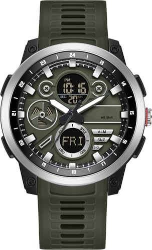 findtime Herren Militär Digital Armbanduhr Analog Quarz Wasserdicht Uhren Sport Taktische Outdoor Elektronische Multifunktions Armbanduhr mit Leuchtender Stoppuhr Countdown Alarme Big Face, grün von findtime