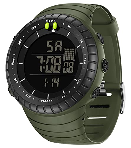 findtime Herren Militär Uhr Digital Sportuhr Stoppuhr Tactical Watch Große Gesicht Uhren Männer 5 ATM Wasserdicht Outdoor Laufuhr Wecker Kalender Armbanduhr Countdown Datum LED Schwarz Armee Grün von findtime