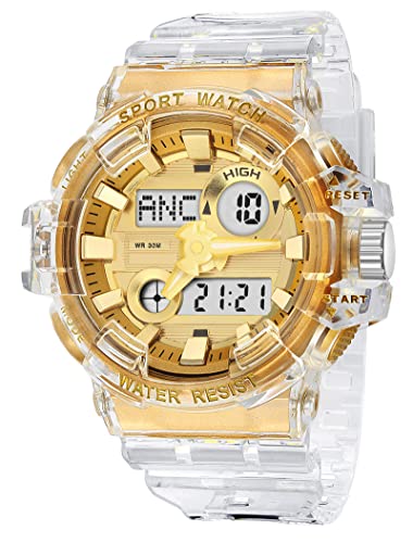 findtime Herren-Sportuhr, wasserdichte Uhren, digitale Analoguhr, militärisches großes Zifferblatt, Alarm, Stoppuhr, LED-Armbanduhr für Herren, gold von findtime