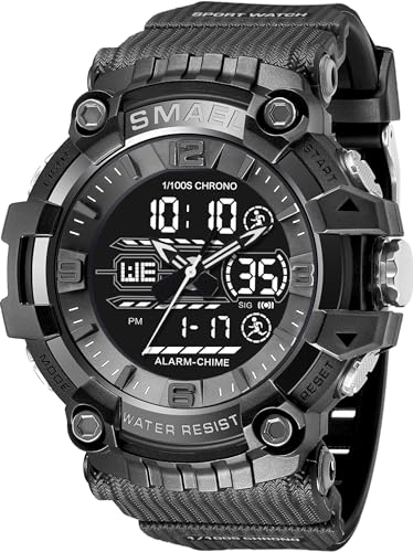 findtime Herren Sportuhr Analog Uhren Militär Wasserdicht Armbanduhr Outdoor Taktische Armbanduhr mit LED Leuchtender Alarm Stoppuhr Datum Kalender, Schwarz , Armband von findtime