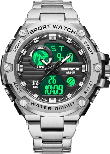 findtime Herren Sportuhr Armbanduhr Militär Digitahl Analog Uhr Männer mit Alarm Stoopuhr Timer Elektronische Uhren Stoßfest LED Wasserdicht Outdoor Herrenuhr Metall Watch Digital Business von findtime
