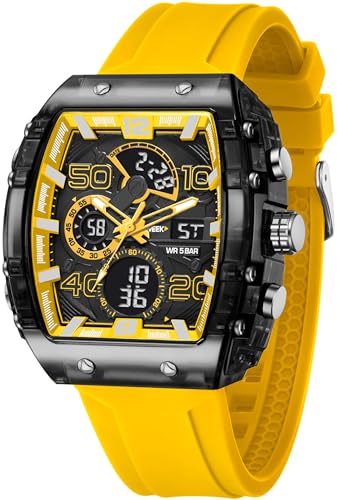 findtime Herren Uhren Digitaluhr Rechteckige Sportuhr Männer Armbanduhr Digital Analog Stoppuhr Militär Jungen Uhr Outdoor 5ATM Wasserdicht Tactical Watch Sportlich von findtime