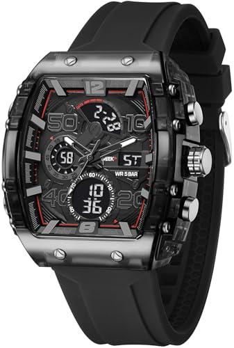 findtime Herren Uhren Digitaluhr Rechteckige Sportuhr Männer Armbanduhr Digital Analog Stoppuhr Militär Jungen Uhr Outdoor 5ATM Wasserdicht Tactical Watch Sportlich von findtime