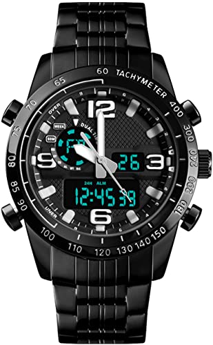 findtime Herren Uhren Edelstahl Digitaluhr Business Armbanduhr Männer Sportlich Wasserdicht Uhr mit Alarm Datum Dualzeit Beleuchtung Stoppuhr Schwarz von findtime