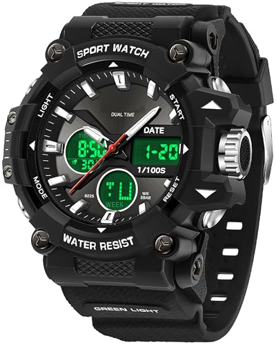 findtime Herren Uhren Sport Outdoor Digital Analog Sportuhr für Herren mit Wecker Datum Wasserdicht Stoppuhr Armbanduhr für Jungen Jugendliche von findtime