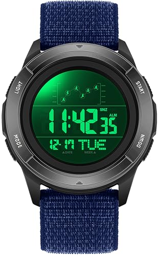 findtime Herrenuhr Digital Blau Nylon Armbanduhr für Männer Damen Countdown Doppelzeit Alarm 12/24H LED-Hintergrundbeleuchtung von findtime
