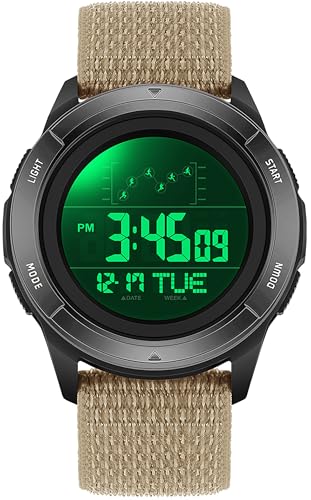findtime Herrenuhr Digital Nylon Armbanduhr für Männer Damen Countdown Doppelzeit Alarm 12/24H LED-Hintergrundbeleuchtung von findtime