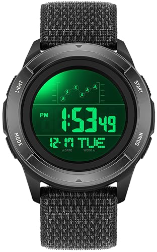 findtime Herrenuhr Digital Schwarz Nylon Armbanduhr für Männer Damen Countdown Doppelzeit Alarm 12/24H LED-Hintergrundbeleuchtung von findtime