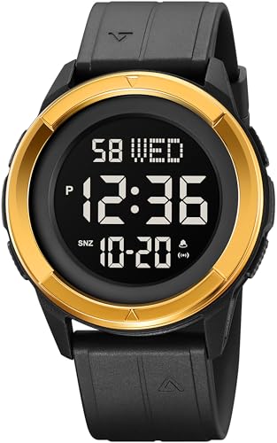 findtime Herrenuhr Digital Sport Schwarz Armbanduhr 5ATM wasserdichte Uhren mit Wecker Stoppuhr Countdown Duale Zeitzone 12/24H von findtime