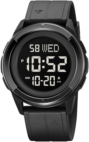 findtime Herrenuhr Digital Sport Schwarz Armbanduhr 5ATM wasserdichte Uhren mit Wecker Stoppuhr Countdown Duale Zeitzone 12/24H von findtime