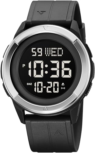 findtime Herrenuhr Digital Sport Schwarz Armbanduhr 5ATM wasserdichte Uhren mit Wecker Stoppuhr Countdown Duale Zeitzone 12/24H von findtime