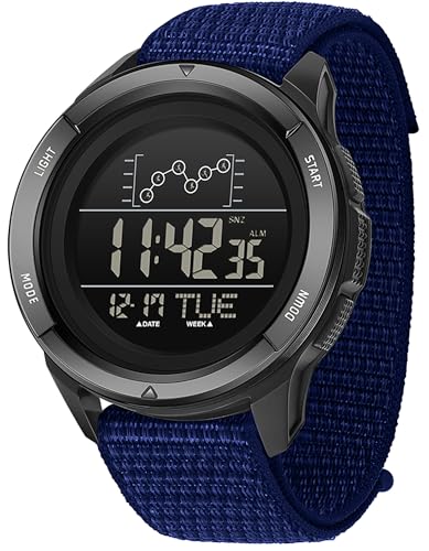 findtime Herrenuhr Digitaluhr Outdoor Blau Armbanduhren 5ATM Wasserdicht Uhren mit Stoppuhr Chronograph LED Beleuchtung Alarm Datum Anzeige Nylon Band Design von findtime